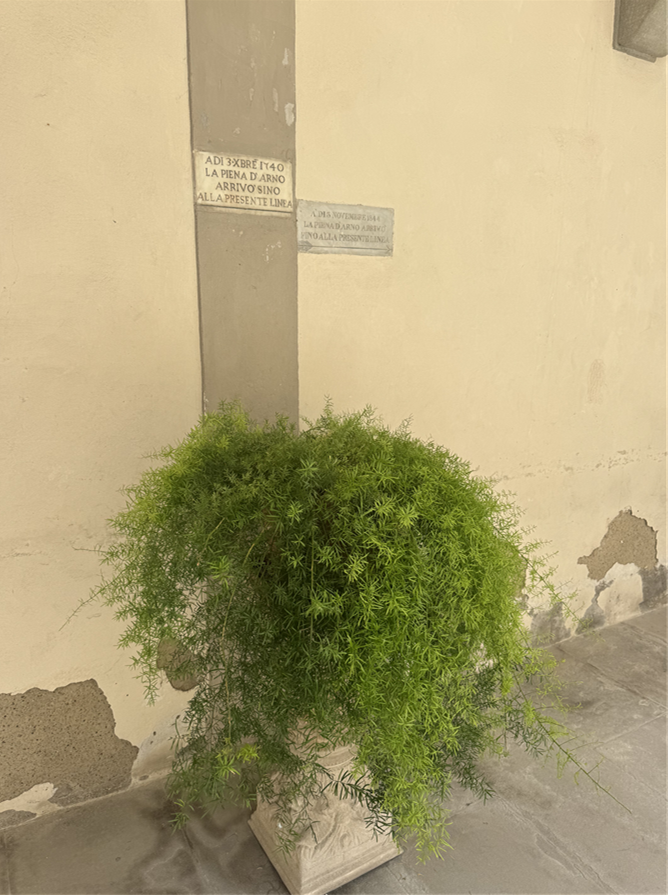 Arno flood markers from 1740 and 1844 in the cloister